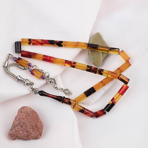 S�kma Kehribar Mozaik Kesme Kesim 6x10.5mm Tesbih