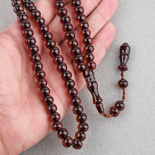 Ate� Kehribar 99luk Namaz Tesbih Tekerlek Kesim 9x7mm Tesbih - Kahverengi