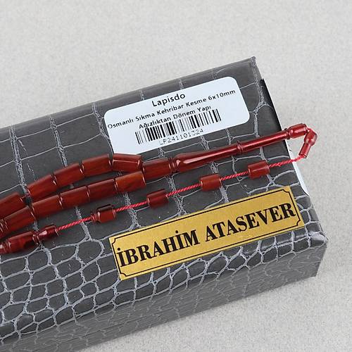 Osmanl� S�kma Kehribar A��zl�ktan D�nem Yap� Kesme Kesim 6x10mm Tesbih