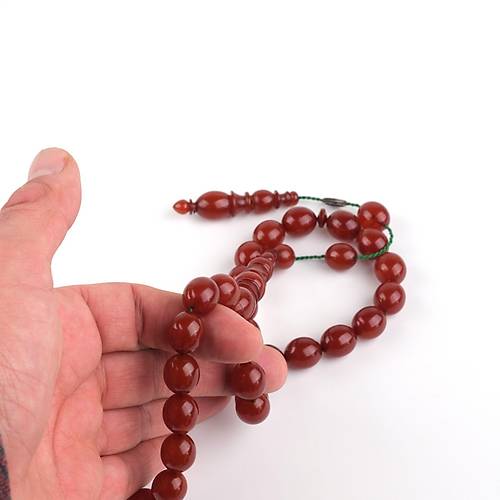 Skma Kehribar Orijinal Usta i mzal Beyzi Kesim 11.5x14mm Tesbih