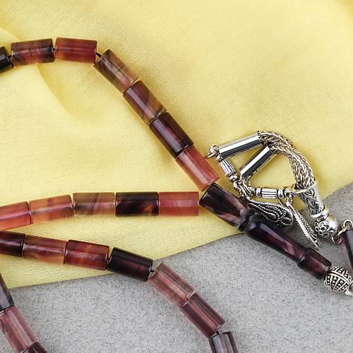 S�kma Kehribar Kesme Kesim Alpaka P�sk�ll� 6x10mm Tesbih