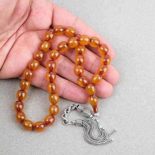 S�kma Kehribar Eski Alman Horoz �mame 925 Ayar G�m�� P�sk�l F��� Kesim 9.5x9mm Tesbih