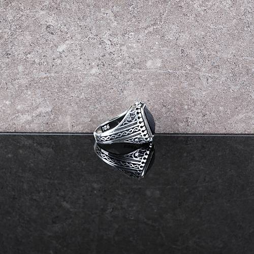 Safir/Ay Yldz ift Tarafl 925Ayar Gm Erkek Yzk