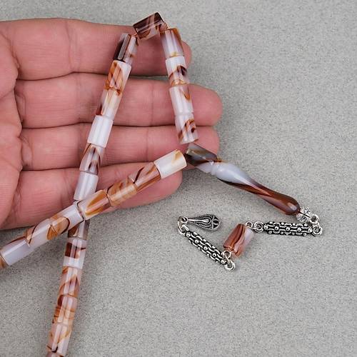 Arizona Katalin Alpaka P�sk�l Kesme Kesim 7x10mm Tesbih- Kahverengi