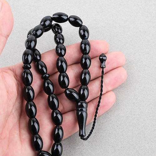 Akik Ta�� Habbe ve �mame Dahil Akik Yumurta kesim 9.5x14mm Tesbih - siyah