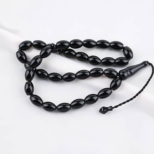 Akik Ta�� Habbe ve �mame Dahil Akik Yumurta kesim 9.5x14mm Tesbih - siyah