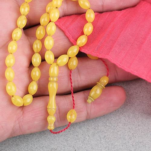 S�kma Kehribar Beyzi Kesim Sistemli Bilek Boy 5x8mm Tesbih Hardal