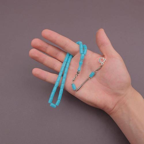 U�ak Cam� Kesme Kesim 6x10mm Tesbih Alpaka P�sk�ll� Turkuaz