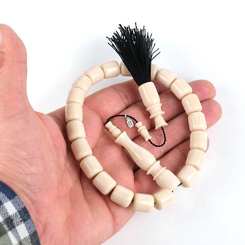 Galalit 1940 Dkm Eski Fransz Osmanl Saray Pskll Kapsl Kesim Bilek Boy 10.5x12mm Tesbih - Ivory Sedefli Beyaz