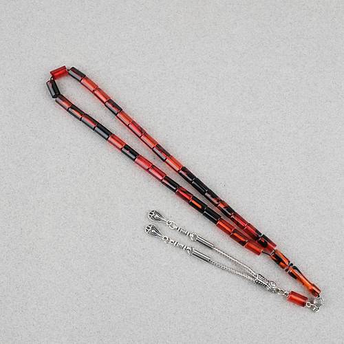 S�kma Kehribar Kesme Kesim Alpaka P�sk�ll� 6x10mm Tesbih