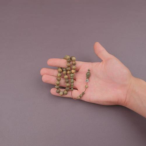 Ye�il Pelesenk Usta ��i �mzal� �algami Kesim 9x10mm Tesbih
