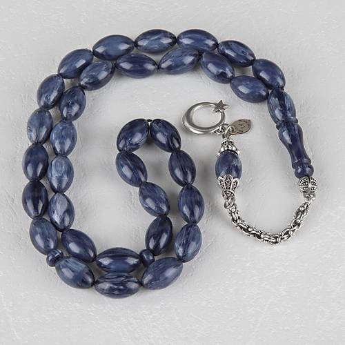 Sedefli S�kma Kehribar Alpaka P�sk�l Arpa Kesim 8.5x14mm - Parlement Mavi - �brahim Ye�ilnacar Usta ��i