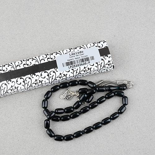 S�kma Kehribar Kaps�l Kesim Alpaka P�sk�ll� 7x11mm Tesbih Mavi Yans�mal� Siyah
