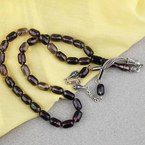 S�kma Kehribar Kaps�l Kesim Alpaka P�sk�ll� 7x11mm Tesbih