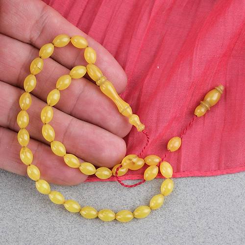 S�kma Kehribar Beyzi Kesim Sistemli Bilek Boy 5x8mm Tesbih Hardal