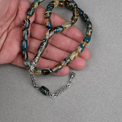 Arizona Katalin Alpaka P�sk�l Kaps�l Kesim 8x12mm Tesbih- Mavi Sar�