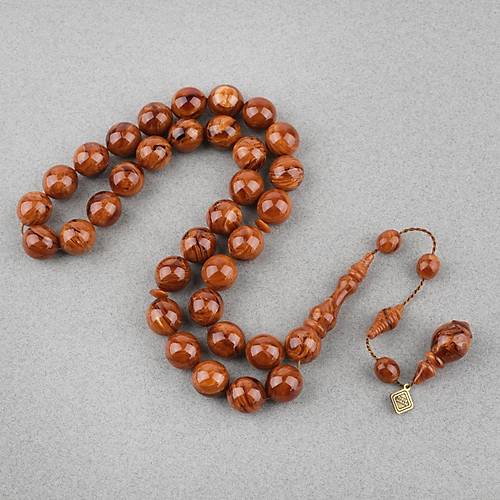 S�kma Kehribar �ekoslovak Usta ��i �mzal� K�re Kesim 13mm Tesbih