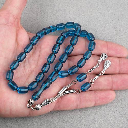 Ate� Kehribar Kaps�l Kesim Alpaka P�sk�ll� 7x11mm Tesbih Z�mr�t Ye�ili