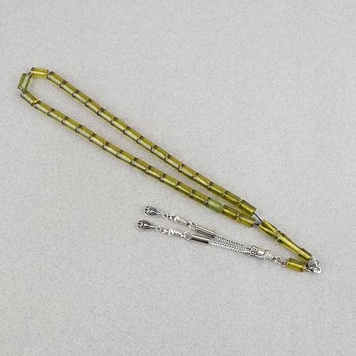 Ate� Kehribar Kesme Kesim Alpaka P�sk�ll� 6x10mm Tesbih