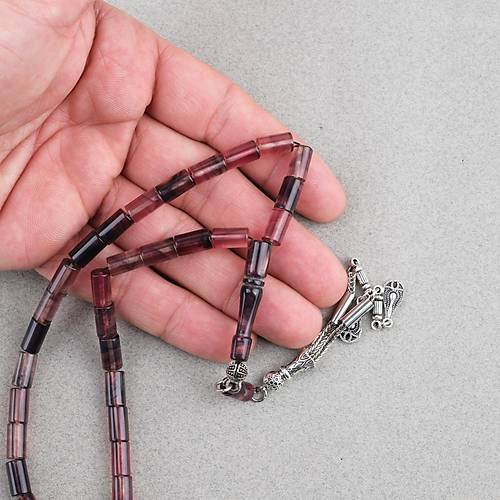 S�kma Kehribar Kesme Kesim Alpaka P�sk�ll� 6x10mm Tesbih