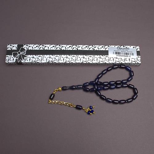 S�kma Kehribar Kaps�l Kesim Alt�n Renk P�sk�ll� 7x11mm Tesbih Petrol Mavisi