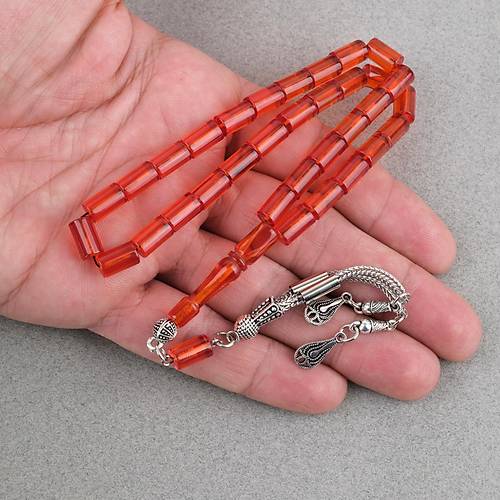 S�kma Kehribar Kesme Kesim Alpaka P�sk�ll� 6x10mm Tesbih