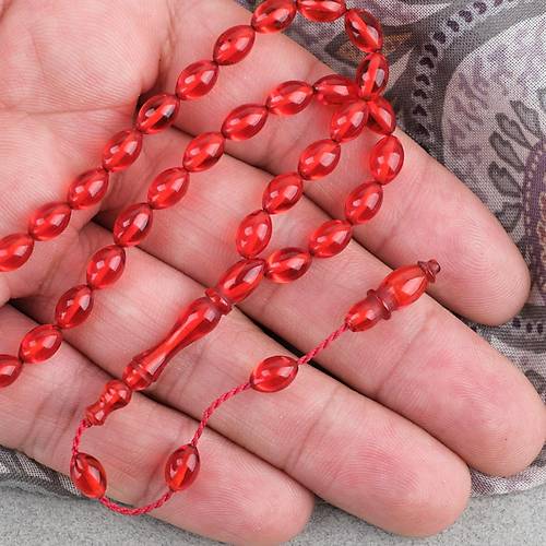 S�kma Kehribar Beyzi Kesim Sistemli Bilek Boy 5x8mm Tesbih K�rm�z�