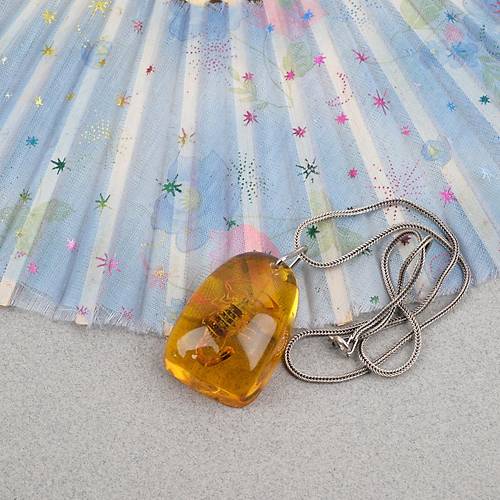 Ger�ek Akrep Fosilli 925 Ayar G�m�� Zincirli Kolye - Tip C