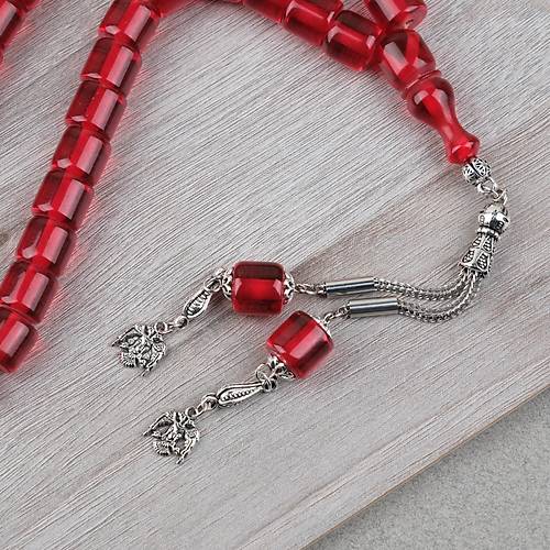 Ate� Kehribar Alpaka P�sk�ll� Kaps�l Kesim 11x11mm Tesbih - �effaf K�rm�z�