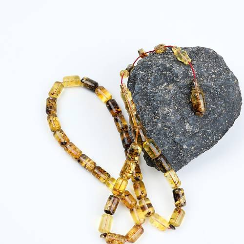 Dominik Mavi Kaya Damla Fosilli Amber Kapsl Kesim 8x13mm Tesbih