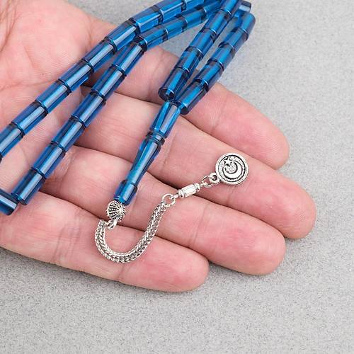 Ate� Kehribar Alpaka P�sk�ll� Kesme Kesim 6x10mm Tesbih - Petrol Mavisi