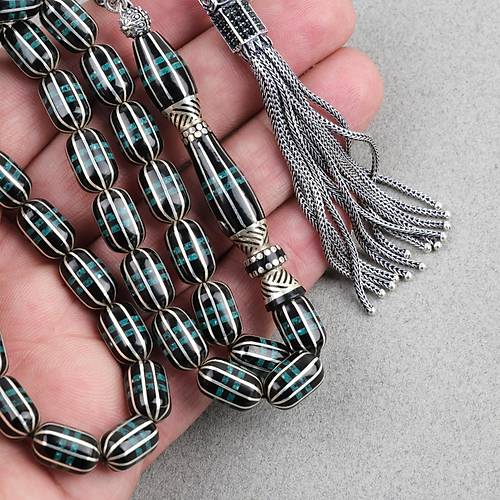 Erzurum Oltu 925Ayar Gm Pskl 10 Yarma Katalin leme Nakka Imame Kapsl Kesim 8x12mm Tesbih