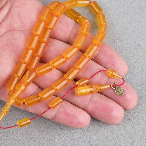 Ate� Kehribar Eski Oyun Zar Obje Patinli Kaps�l Kesim 6x10.5mm Tesbih