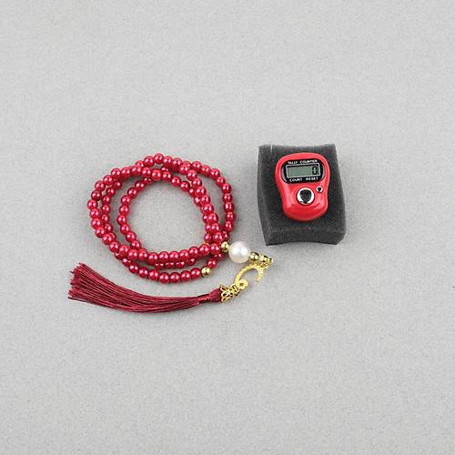 Zikirmatik Elektronik Tesbih ve 99luk Namaz Tesbih Seti -Krmz