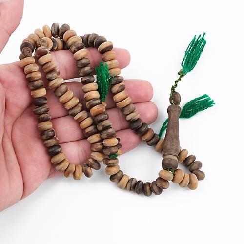 Hurma Aac Ahabndan El Oyma ilikli Osmanl Dnemi Eski Hicaz i Tekerlek Kesim 9.5x5mm Namaz Tesbihi