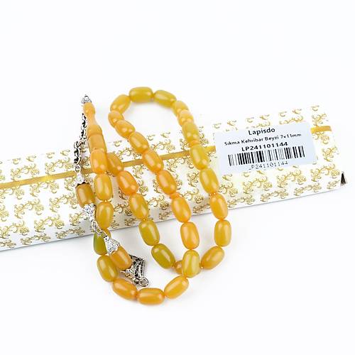 S�kma Kehribar Alpaka P�sk�l Beyzi Kesim 7x11mm Tesbih
