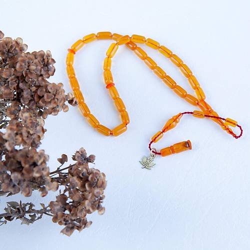 S�kma Kehribar Kaps�l Kesim Bilek Boy 4x8mm Tesbih - A��k Sar�