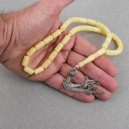 Rus Kaya Damla Kehribar 925ayar G�m�� P�sk�l Yumu�ak Kesme Kesim 7x13mm Tesbih