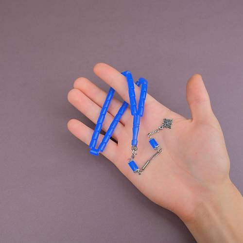 U�ak Cam� Kesme Kesim 7x10mm Alpaka P�sk�ll� Tesbih Koyu Mavi