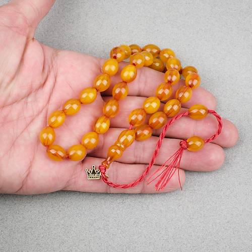 Omari S�kma Kehribar Beyzi Kesim Oturtma �mameli Sistemli 9x11.5mm Tesbih
