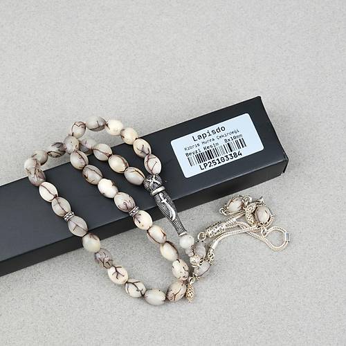 K�br�s Hurma �ekirde�i 925Ayar G�m�� P�sk�l Beyzi Kesim 8x10mm Tesbih