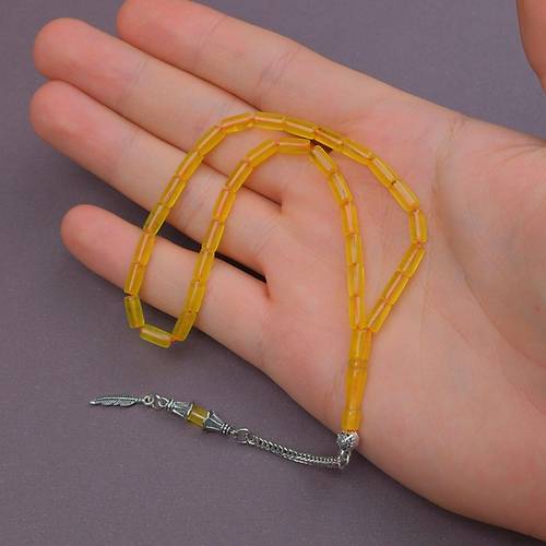 U�ak Cam� Kesme Kesim Alpaka P�sk�ll� 4x8mm Tesbih - �effaf Sar�