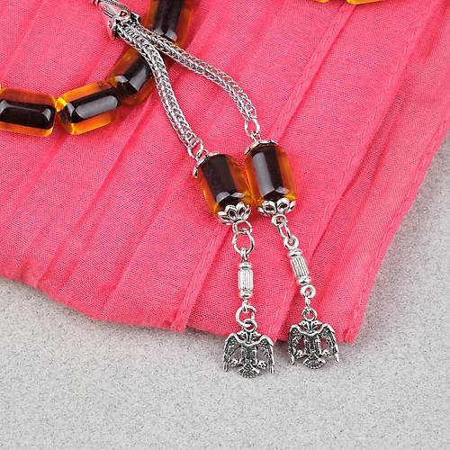 Ate� Kehribar Alpaka P�sk�ll� Kaps�l Kesim 9x12mm Tesbih - Siyah Sar�