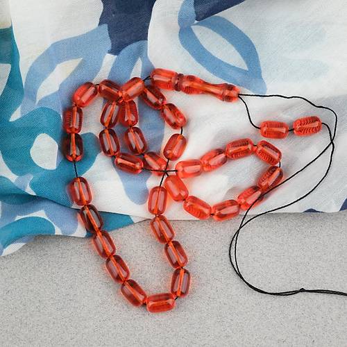 Ate� Kehribar Kaps�l Kesim 7x11mm Tesbih P�sk�ls�z �effaf K�rm�z�