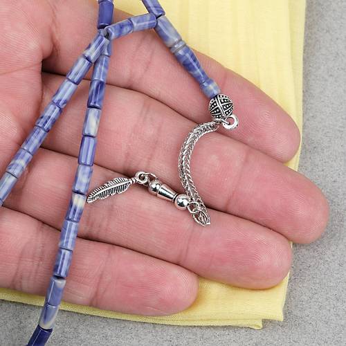 S�kma Kehribar Alpaka P�sk�ll� Kesme Kesim 4x7mm Tesbih- Krem-Mavi