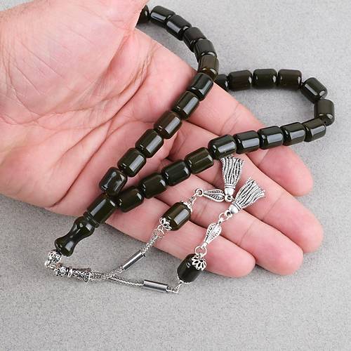 Katalin �ubuk Alpaka P�sk�ll� Kaps�l Kesim 9x11mm Tesbih -Haki