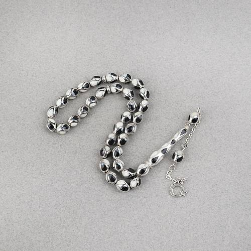 G�m�� Kaplama Kafesli Mine Beyzi 7x9mm Tesbih - Siyah Beyaz