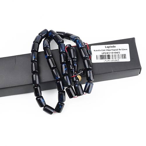 Kadim Katalin Eski Kalemlik Obje Usta i mzal Kapsl Kesim 8x12mm Tesbih - Mavi Sedefli