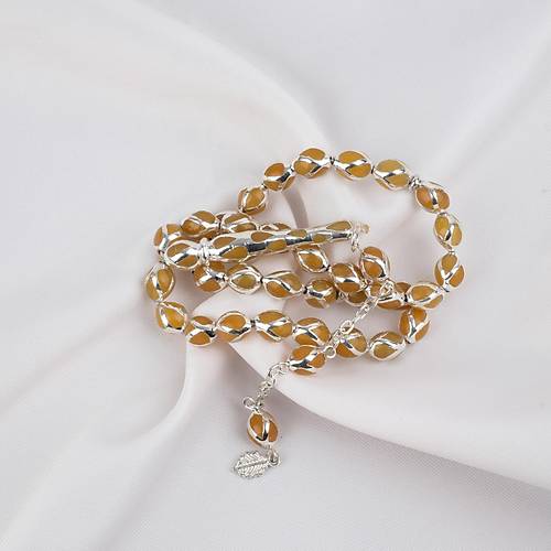 G�m�� Kaplama Kafesli Mine Beyzi 7x9mm Tesbih - Sar�