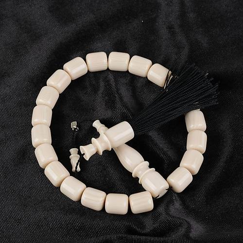 Galalit 1940 Dkm Eski Fransz Osmanl Saray Pskll Kapsl Kesim Bilek Boy 10.5x12mm Tesbih - Ivory Sedefli Beyaz